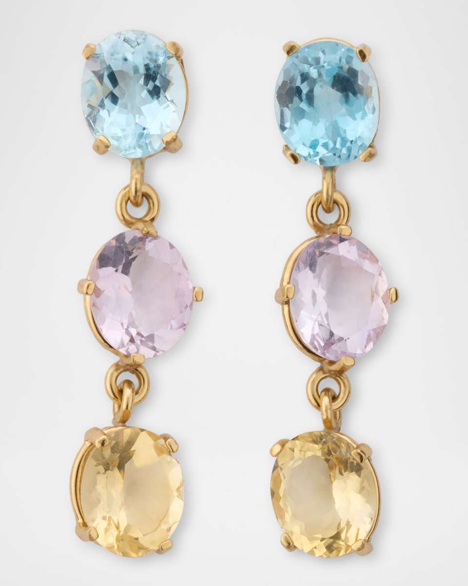 Blue Topaz, Amethyst, and Citrine Linear Earrings